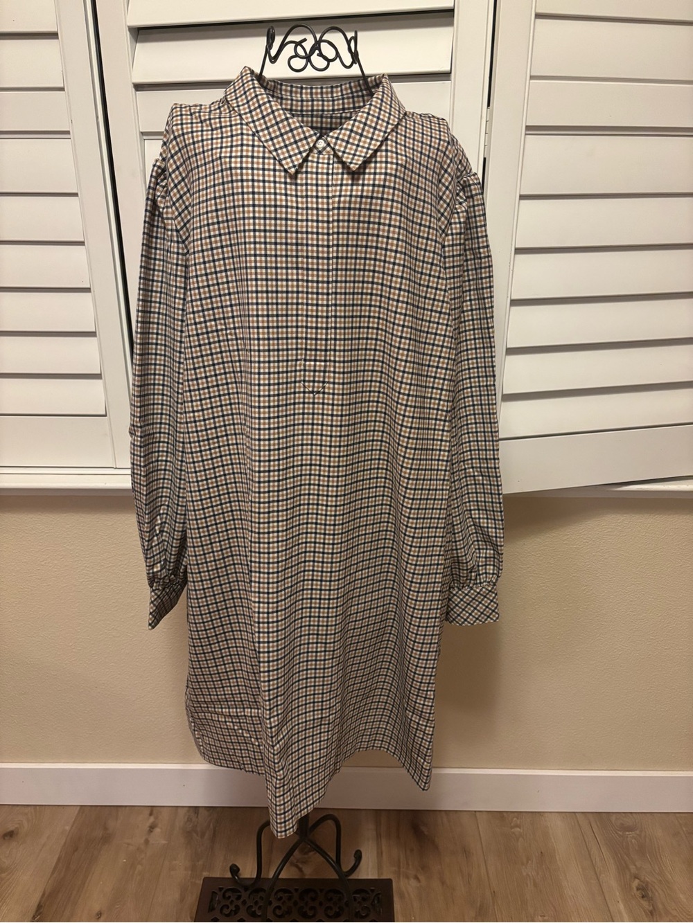 Vineyard Vines Popover Dress Beige and Navy Checked 3X NWT